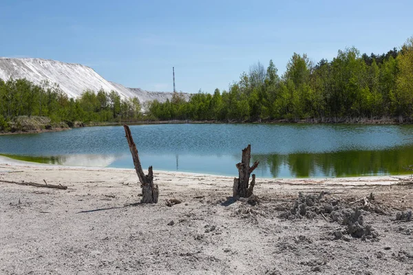 Acid lake, water, drain of chemically polluted waters. Concept business and ecology