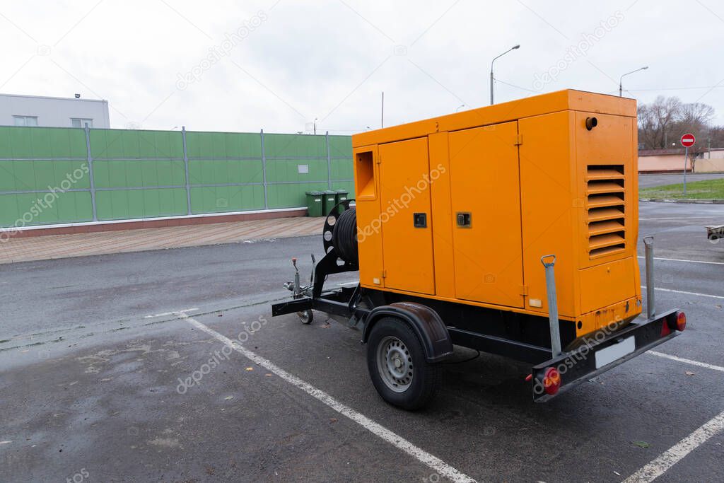 Mobile Diesel generator on a transport trailer powered by diesel fuel, diesel power plants for generating electricity in extreme situations.