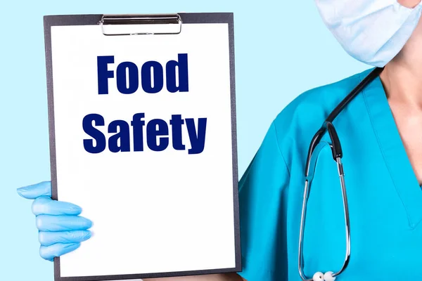 Texto Seguridad Alimentaria Está Escrito Cuaderno Notas Poder Médico Concepto — Foto de Stock