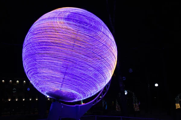 Globo Modelo Terra Luzes Néon Noite — Fotografia de Stock