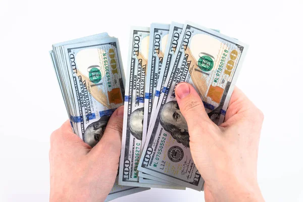 Woman Hands Count Money American One Hundred Dollar Bills Isolated — Stock Photo, Image