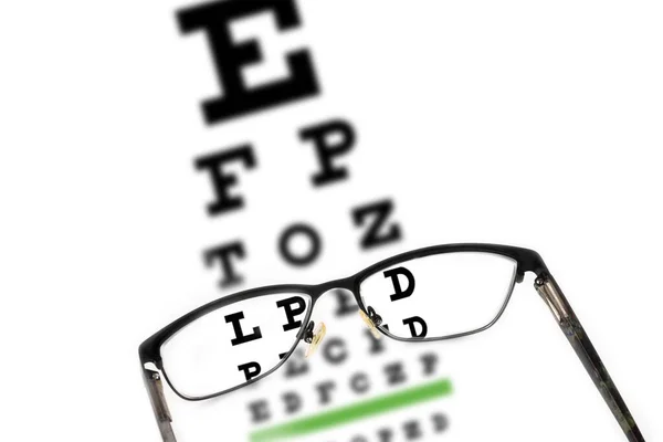 Läsglasögon Och Diagram För Ögonen Vit Bakgrund — Stockfoto