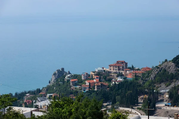 Pittoresco Villaggio Europeo Montagna Vista Dall Alto Mattina Presto — Foto Stock