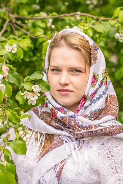 Beautiful woman in a headscarf smiling Stock Photo