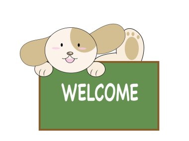 hoş geldiniz işareti ile köpek