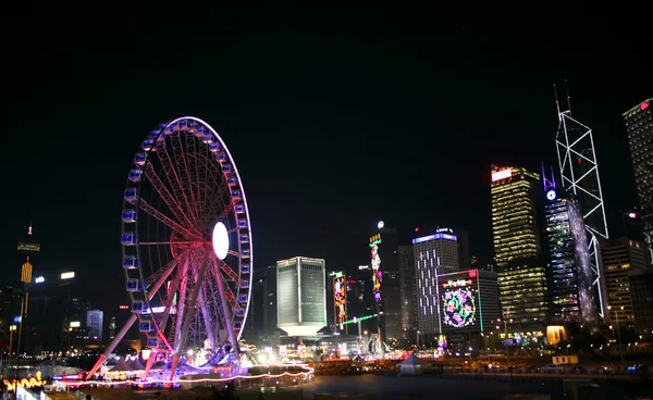 Κεντρική επιχειρηματική περιοχή στο Χονγκ Κονγκ, τη νύχτα — Φωτογραφία Αρχείου