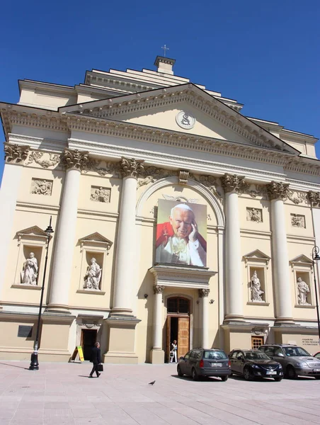 Warszawa Polska Maj 2008 Katedra Warszawskim Rynku Zdjęciem Papieża Jana — Zdjęcie stockowe