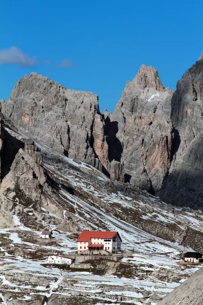 Dolomitos Itália Nov 2014 Dolomitas Cabana Alpina Refúgio Antonio Locatelli — Fotografia de Stock