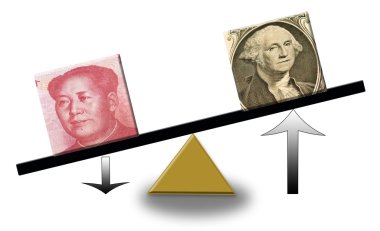 rising US dollar versus falling Renminbi clipart