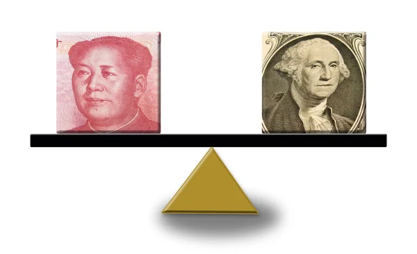 Renminbi frente al dólar estadounidense en una escala — Foto de Stock