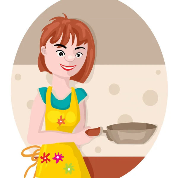 Girl with a frying pan — Stock Vector