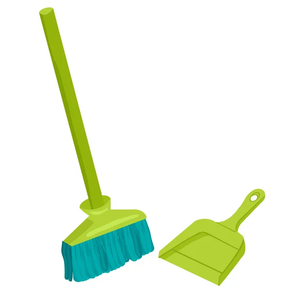 Dustpan dan sapu - Stok Vektor