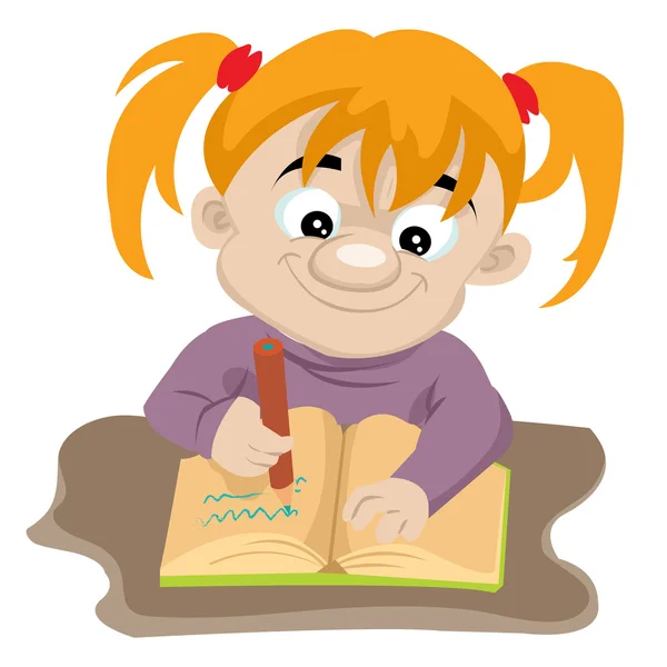 Chica escribiendo en cuaderno — Vector de stock