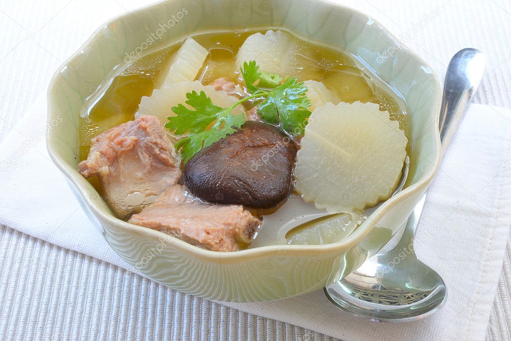 soup radish with pork serve on bowl, thai food
