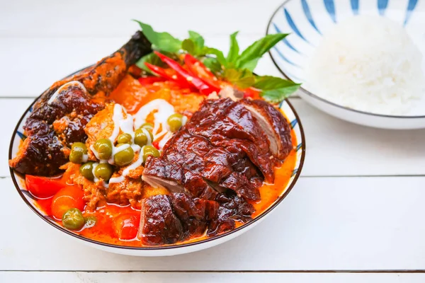 Pieczona Kaczka Czerwona Curry Tajlandia Tradycyjne Jedzenie Obrazy Stockowe bez tantiem