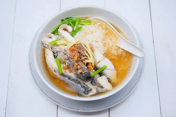 Sup Nasi Rebus Dengan Bass Laut Stok Foto