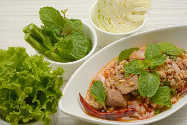 Spicy minced pork salad thai food — Stock Photo, Image