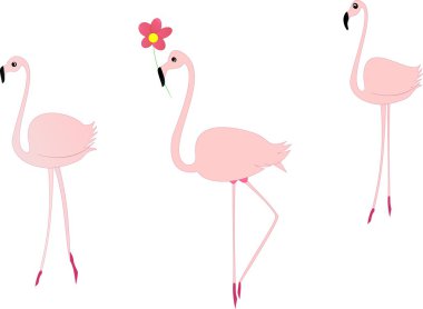 Colorful drawn set of pink flamingos clipart