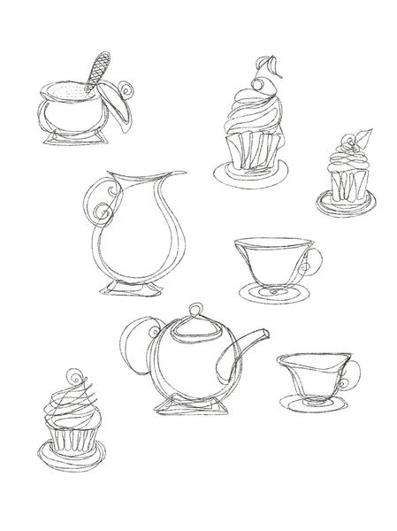 Cupcakes and tea-service — Stock Photo, Image