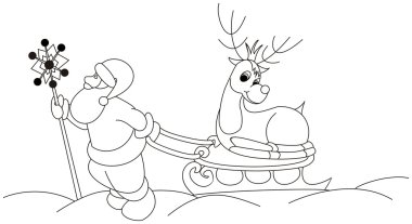 Noel Baba kızak üzerinde vahşi Ren geyiği ile