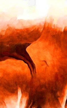 Soyut suluboya sanat eserleri. Fırça boyalı dijital resim. Renkli yaratıcı suluboya çizimi.