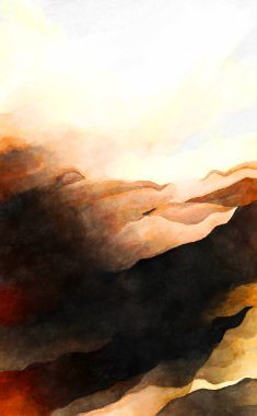 Soyut suluboya sanat eserleri. Fırça boyalı dijital resim. Renkli yaratıcı suluboya çizimi.