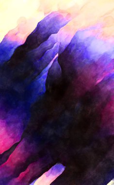 Soyut suluboya sanat eserleri. Fırça boyalı dijital resim. Renkli yaratıcı suluboya çizimi.