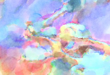 Modern fırça darbeleri. Poster, duvar sanatı, afiş, kart, kitap kapağı veya ambalaj için rahatlatıcı kompozisyonun yumuşak renkli çizimi. Pastel renklerle suluboya.