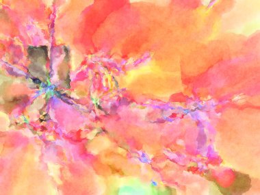 Modern fırça darbeleri. Poster, duvar sanatı, afiş, kart, kitap kapağı veya ambalaj için rahatlatıcı kompozisyonun yumuşak renkli çizimi. Pastel renklerle suluboya.