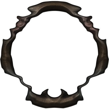 Üç boyutlu metalik illüstrasyon. Beyaz arka planda izole edilmiş fantezi çerçevesi. Davetiyeler, posterler, menü, hatıra defteri ve sunum için mükemmel. Metnin için şablon.