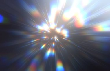 Parlak, canlı ve renkli duvar kağıtları. Parlayan parçacıkları ve çizgileri olan ışık patlaması yıldızı. Güzel soyut ışın arkaplanı.