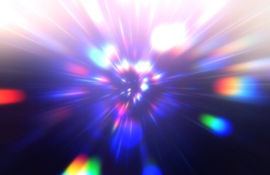 Parlak, canlı ve renkli duvar kağıtları. Parlayan parçacıkları ve çizgileri olan ışık patlaması yıldızı. Güzel soyut ışın arkaplanı.