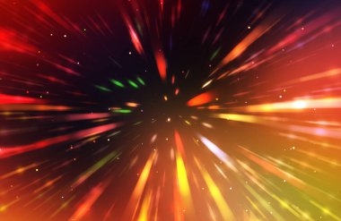 Parlak, canlı ve renkli duvar kağıtları. Parlayan parçacıkları ve çizgileri olan ışık patlaması yıldızı. Güzel soyut ışın arkaplanı.