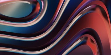 Renkli dalgalı yansıtıcı duvar kağıdının üç boyutlu çizimi. Duvar kağıdı, afiş, arkaplan, kart, kitap kapağı veya web sitesi için grafiksel illüstrasyon. Soyut arkaplan. 