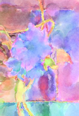 Modern fırça darbeleri. Poster, duvar sanatı, afiş, kart, kitap kapağı veya ambalaj için rahatlatıcı kompozisyonun yumuşak renkli çizimi. Pastel renklerle suluboya.