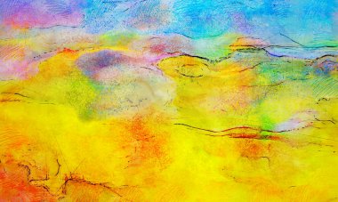 Boya üzerine ekşi mürekkep çizimi. Vahşi soyut illüstrasyon arka planı. Yaratıcı renkli duvar kağıdı. Aşırı kasvetli duvar kapağı. Kaotik resim.