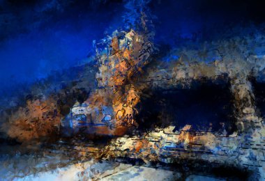 Tuval üzerinde etkileyici fırçalanmış resim. Soyut doku. 2D çizim. Geniş fırça darbeleri. Modern dijital sanat. Çağdaş fırça. Modern ifade. Popüler biçim boyanmış resim.