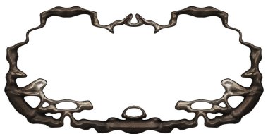 Üç boyutlu metalik illüstrasyon. Beyaz arka planda izole edilmiş fantezi çerçevesi. Davetiyeler, posterler, menü, hatıra defteri ve sunum için mükemmel. Metnin için şablon.