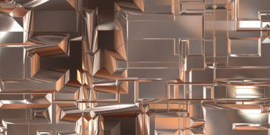Parlak saten kaplama yüzey teknolojisi 3 boyutlu desen. Lüks yansımalı metal panel dokusu. Arkaplan, duvar kağıdı, uzay gemisi gövdesi için cilalanmış geometrik metal yansıtıcı fütüristik malzeme.