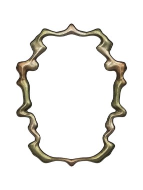 Üç boyutlu metalik illüstrasyon. Beyaz arka planda izole edilmiş fantezi çerçevesi. Davetiyeler, posterler, menü, hatıra defteri ve sunum için mükemmel. Metnin için şablon.