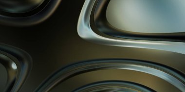 Renkli dalgalı yansıtıcı duvar kağıdının üç boyutlu çizimi. Duvar kağıdı, afiş, arkaplan, kart, kitap kapağı veya web sitesi için grafiksel illüstrasyon. Soyut arkaplan. 