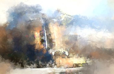 Tuval üzerinde etkileyici fırçalanmış resim. Soyut doku. 2D çizim. Geniş fırça darbeleri. Modern dijital sanat. Çağdaş fırça. Modern ifade. Popüler biçim boyanmış resim.