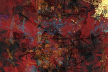 Kaos duvarı sanatı. Sanatsal canlılık ve renkli duvar kâğıdı. Kaotik resim. Taranmış Boyalı Soyut Arkaplan. Fırça darbesi ile boyanmış. Tuval üzerinde etkileyici fırçalanmış resim