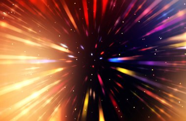 Parlak, canlı ve renkli duvar kağıtları. Parlayan parçacıkları ve çizgileri olan ışık patlaması yıldızı. Güzel soyut ışın arkaplanı.