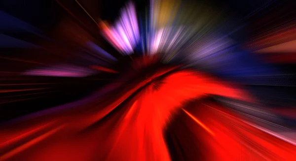 Fast high speed blur zoom background. Light technology abstract wallpaper. Colorful vibrant flashes of light energy. Warped graphic motion background. Dynamic blast flash. Acceleration effect.