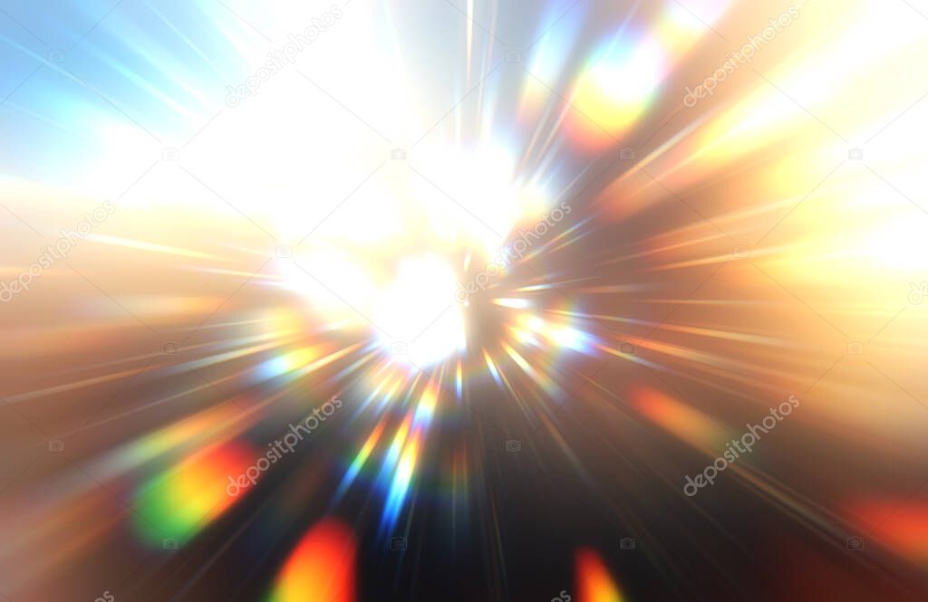 Glossy vibrant and colorful wallpaper. Light explosion star with glowing particles and lines. Beautiful abstract rays background.