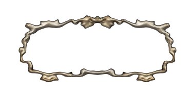 Üç boyutlu metalik illüstrasyon. Beyaz arka planda izole edilmiş fantezi çerçevesi. Davetiyeler, posterler, menü, hatıra defteri ve sunum için mükemmel. Metnin için şablon.