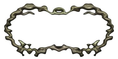 Üç boyutlu metalik illüstrasyon. Beyaz arka planda izole edilmiş fantezi çerçevesi. Davetiyeler, posterler, menü, hatıra defteri ve sunum için mükemmel. Metnin için şablon.