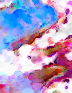 Modern fırça darbeleri. Poster, duvar sanatı, afiş, kart, kitap kapağı veya ambalaj için rahatlatıcı kompozisyonun yumuşak renkli çizimi. Pastel renklerle suluboya.