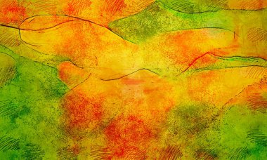 Boya üzerine ekşi mürekkep çizimi. Vahşi soyut illüstrasyon arka planı. Yaratıcı renkli duvar kağıdı. Aşırı kasvetli duvar kapağı. Kaotik resim.